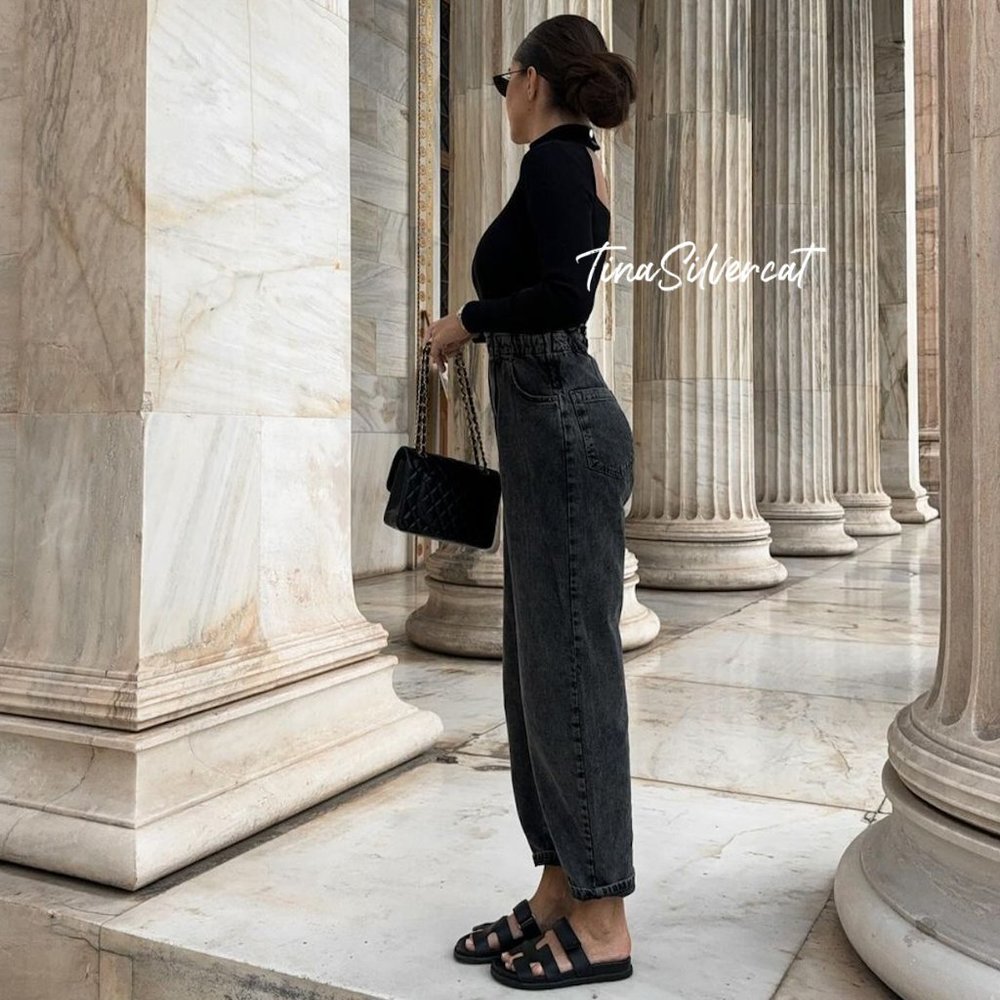 Zara Contrasting Denim Jumpsuit Black Gray NWT - Picture 3 of 12